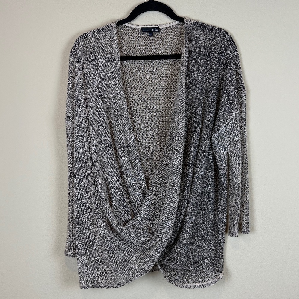 RXB Khaki/Beige/Black Open Weave Long Sleeve Plunging Cowl Neckline Sweater